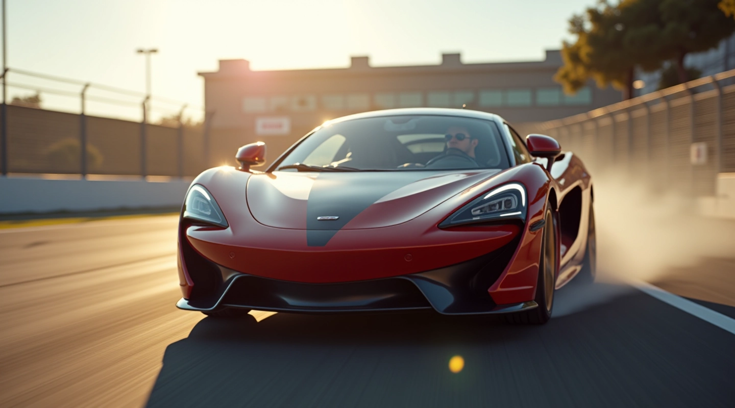 High-performance sports car on professional racetrack during advanced driving course